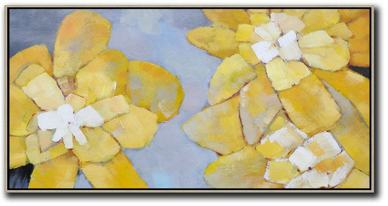 Original Painting Hand Made Large Abstract Art,Horizontal Palette Knife Contemporary Art,Original Abstract Painting Canvas Art Dusty Blue,Yellow,White